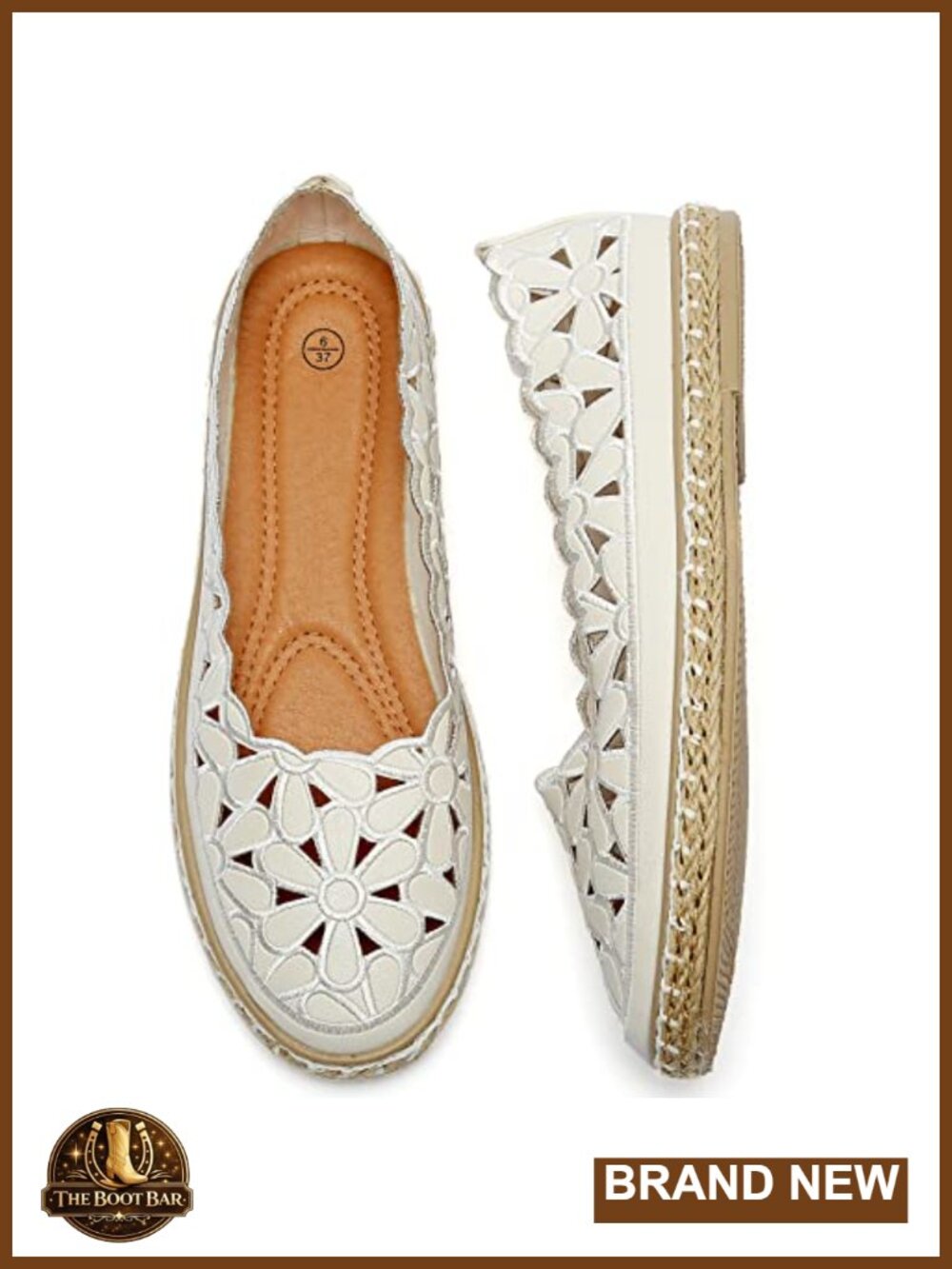 PU Leather Ballet Flats Espadrille Loafers Daisy Cut-Outs Slip-On Walking Shoes